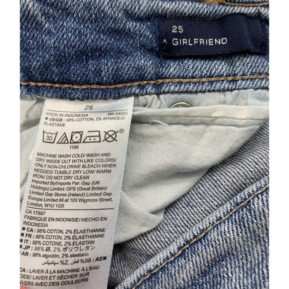 Gap Girlfriend Jeans Womens Size 25 Patches Light Wash Denim Distress Raw Hem - Picture 4 of 12